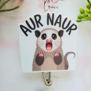 Opossum badge reel aur naur,badge retractable ID funny,nurse medical gift,pediatric badge reel