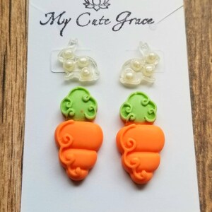 Easter earrings resin,bunny earrings,carrot earrings, bunny pearl earrings,carrots earrings,farm earrings,rabbit earrings jewelry