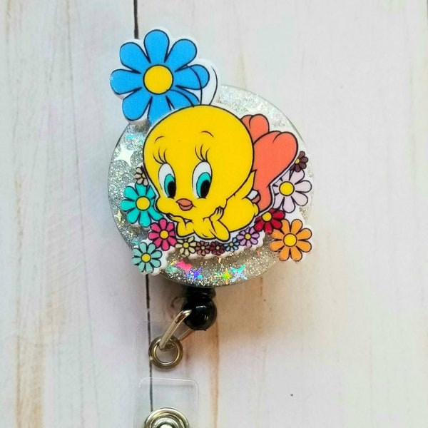 Bird yellow badge reel,canary yellow badge reel,bird yellow badge reel cute ,badge reel floral nurse