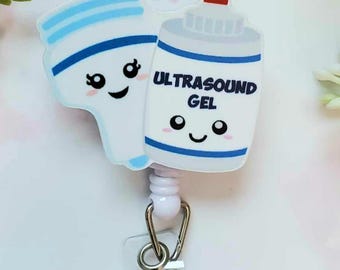 Porta credencial con gel y varilla para ultrasonidos, porta credencial para ecografistas