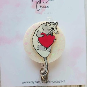 Opossum Possum Badge Reel ID holder: Gift for opossum lovers nurses, vet techs, HCA CNA, veterinarians cute animal badge reels