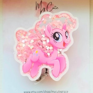 Badge reel inspired Little pony pink, pony gift,shaker pony,pink pony badge reel cute,shaker horse badge reel ,phone grip pony,keyc