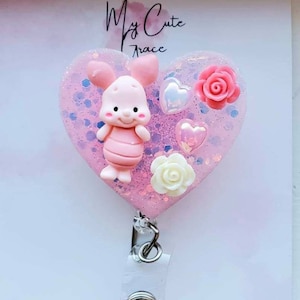 Retractable badge reel heart glitter,badge reel pig ,badge reel nursing,badge reel funny ,cute
