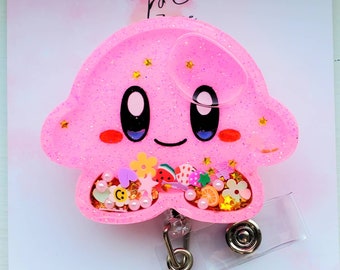 Kawaii Shaker Badge Reel: Handmade Resin Gaming ID Holder