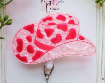 Cowgirl Hat Badge Reel: Pink Western ID Holder