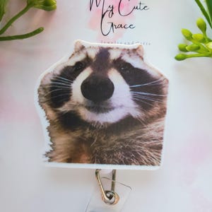 Raccoon cute Badge reel ID Holder card holder,nurse teachers fun,silly,badge reel funny raccoon
