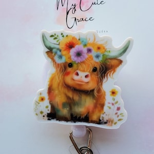 Badge reel highland cow,badge reel cow cute,badge reel cow flowers,farm badge reel,cowboy badge reel cute