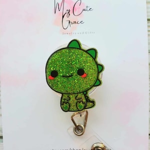 Retractable badge reel dinosaur ,nursing gift ,dinosaur  badge reel green,cute dinosaur funny,t-rex badge reel