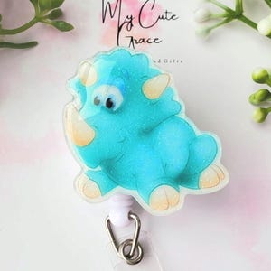 Triceratops baby badge cute,badge reel dinosaur,badge reel fun,glitter Dinosaur, teacher badge reel