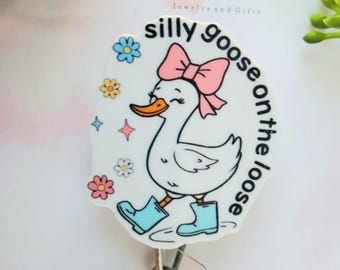 Silly Goose Badge Reel: Coquette Floral, Pink Bow