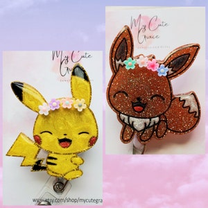 Kawaii Anime Badge Reel: Pikachu with Flowers