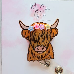 Badge reel highland cow,badge reel cow cute,badge reel cow flowers,farm badge reel,cowboy badge reel cute