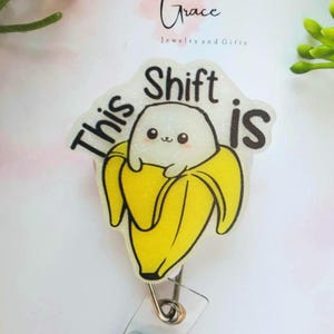 Funny Banana Badge Reel: Glitter Summertime Shift ID Holder