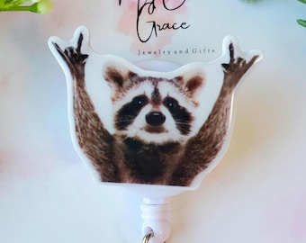 Funny Racoon Badge Reel: Silly ID Holder for Nurse, Teacher