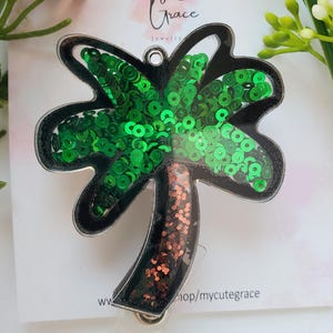 Palm Tree Shaker Badge Reel: Summertime Glitter ID Holder
