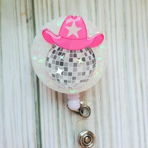 Disco Ball Badge Reel western hat ,Cute Badge Reel,badge reel retro,badge reel hat western