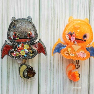 Orange Dragon Shaker Badge Reel: 3D Resin Retractable ID Holder