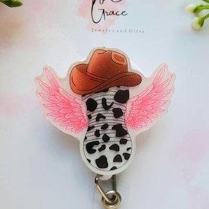 Flying Cowgirl Badge Reel: Novelty Nurse ID Holder