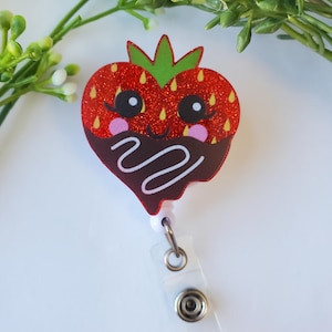 Badge reel strawberry chocolate,badge reel strawberry kawaii,strawberry badge reel valentine,kawaii  smile badge