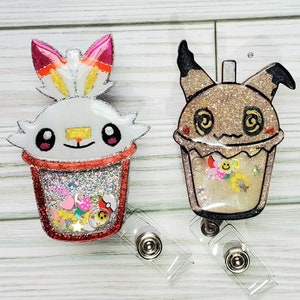 Anime Boba Tea Shaker Badge Reel: Handmade Resin Bunny