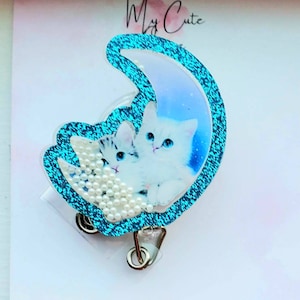 Shaker badgehaspel kat, kitty shaker intrekbare badgehaspel, kattenshaker telefoongreep, maan badgehaspel schattige shaker, maankat telefoongreep, babykat
