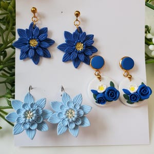 Handmade Clay Flower Earrings: Blue Rose Floral Jewelry