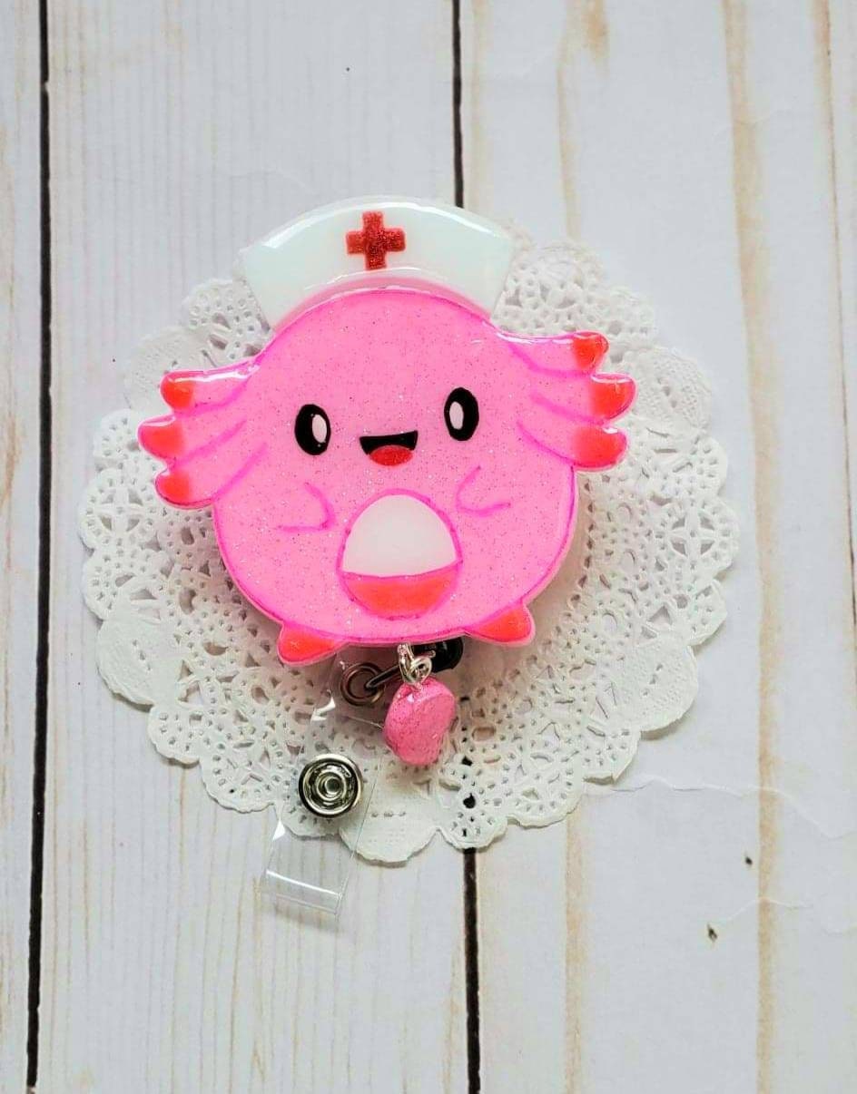 3D Resin Nurse Badge Reel, Pink Character Design