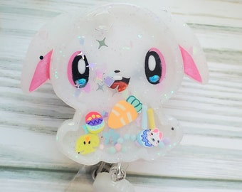 Bunny Retractable Badge Reel: Easter Nurse ID Holder