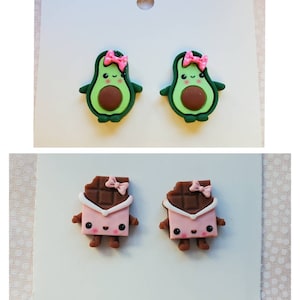 Earrings avocado kawaii,chocolate Earrings kawaii ,cute Earrings clay