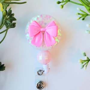 Badge reel coquette,badge reel pink bow,badge reel retro glitter ,badge beaded discoball