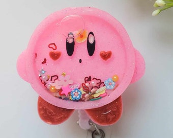 Pink Kirby Badge Reel Shaker: Gamer ID Holder
