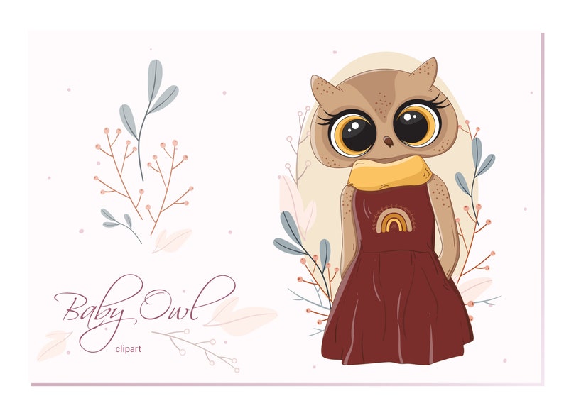 Baby Girl Owl Clipart Set Cute Handdrawn Clip Art Digital Etsy