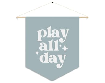 Custom Colors "Play All Day" Canvas Pennant | Kids Room Decor