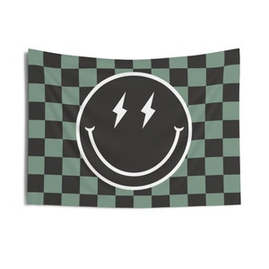 PICK COLORS! Checkered Smiley Banner | Smiley Face Sign | Smiley Wall Art | Boys Bedroom Decor | Cool Kids Wall Sign