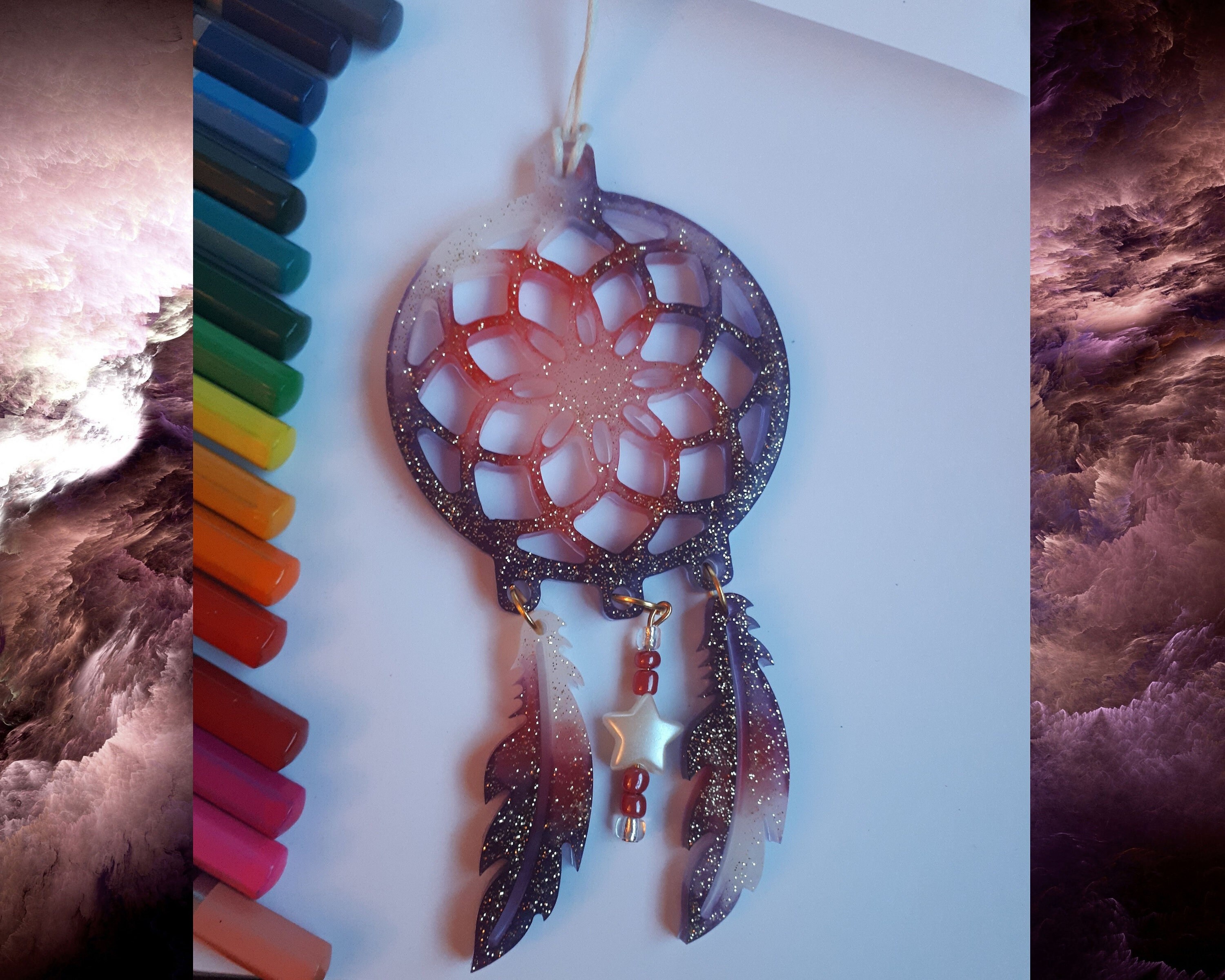 Resin Déco Accessoire Attrape Rêve Rouge Resin Dreamcatcher