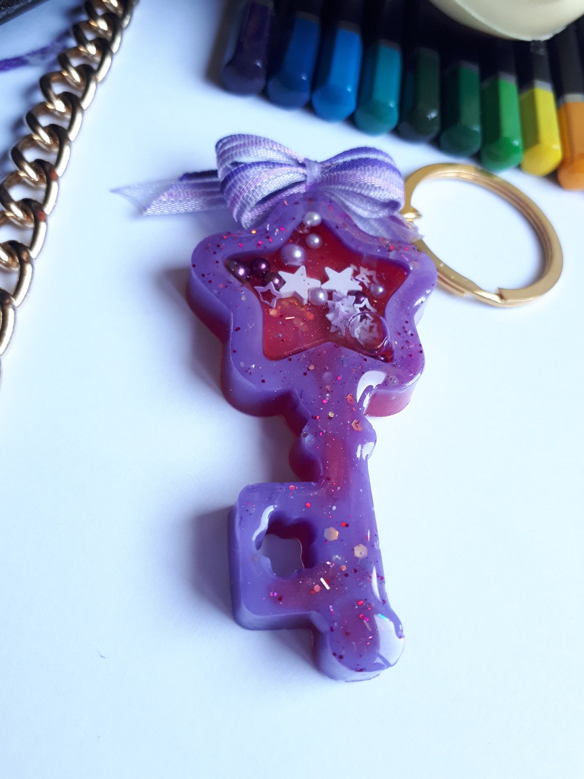 Resin Shaker Keychain Handmade Keyring Etsy