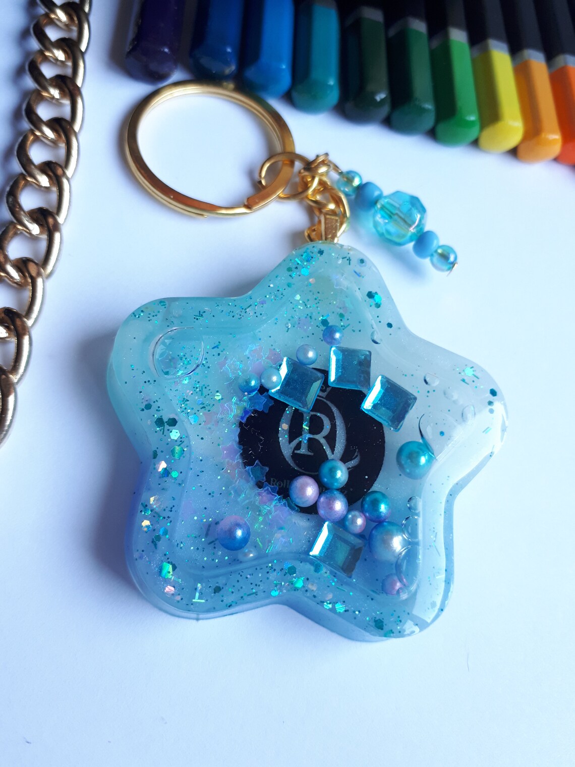 Resin shaker keychain handmade key holder kpop Rolling Quartz Etsy