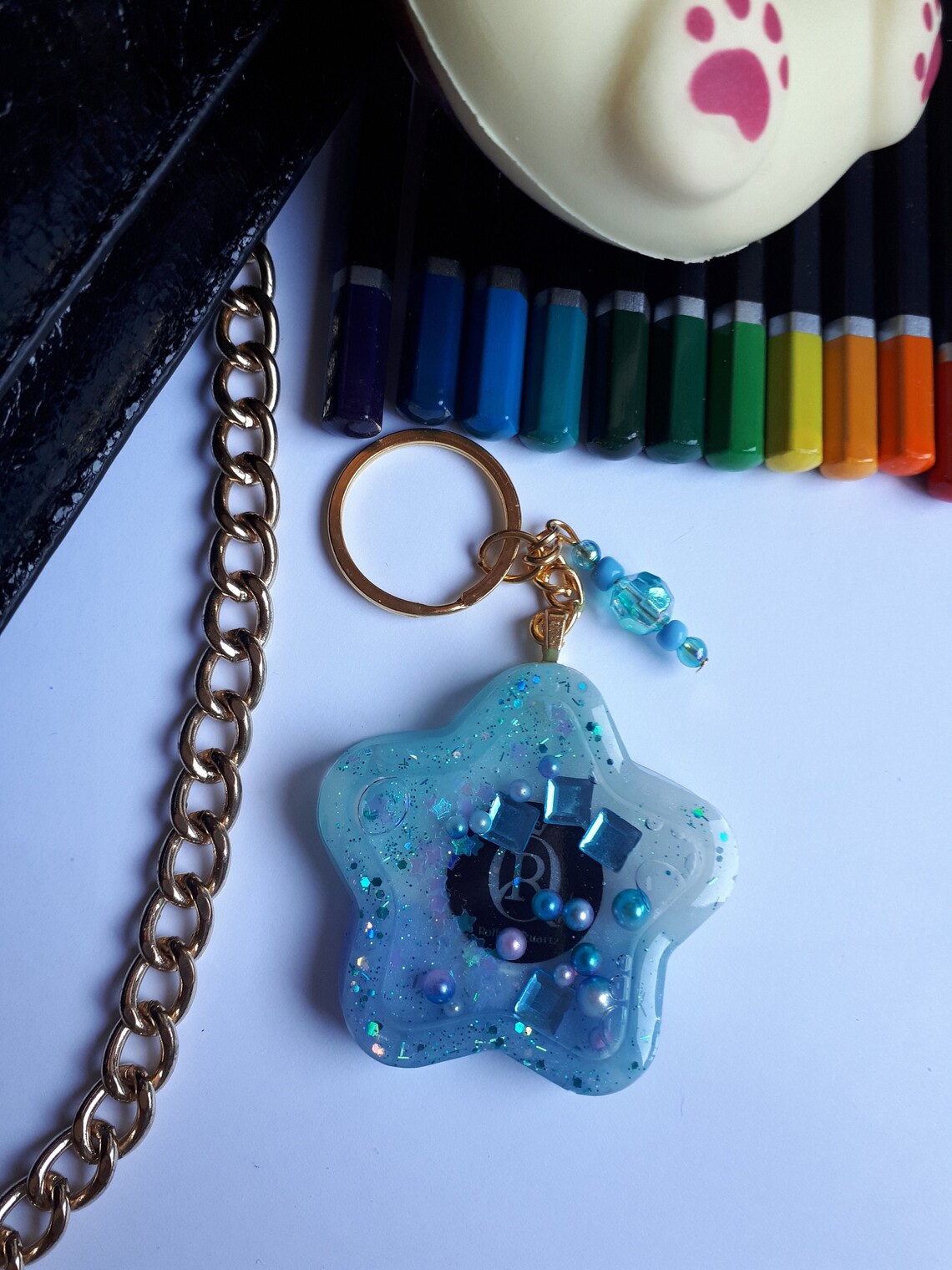 Resin shaker keychain handmade key holder kpop Rolling Quartz Etsy