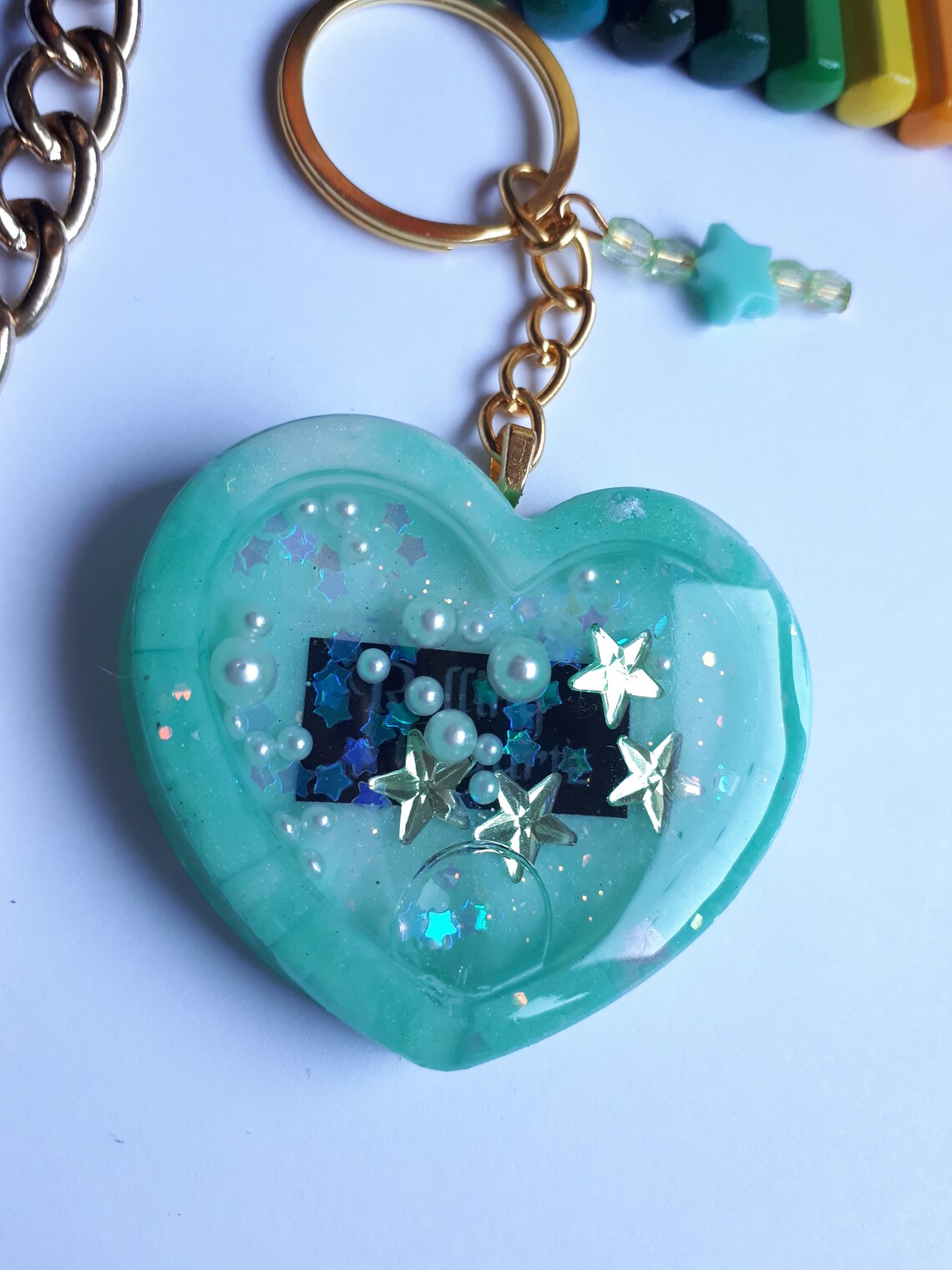 Resin shaker keychain handmade keyring Rolling Quartz kpop Etsy