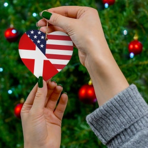 Danish American Flag Ceramic Ornaments | Denmark USA Holiday Christmas Tree Gift for