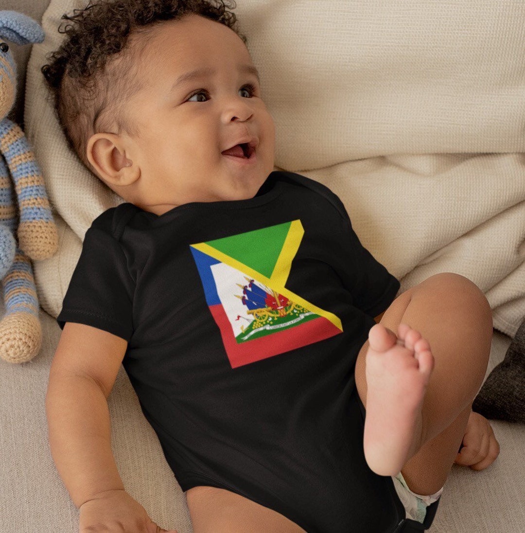Half Haitianjamaican Flag Baby Bodysuit Haiti Jamaica Boy Etsy
