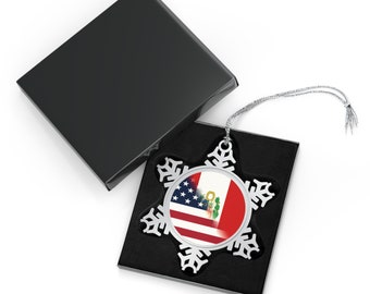 Peru America Flag | Peruvian American Flag Pewter Snowflake Ornament Gift for