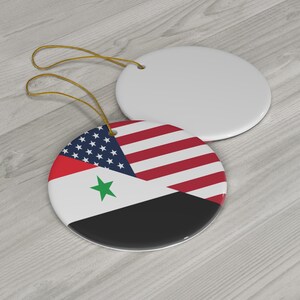Syrian American Flag Half Syria USA Ceramic Ornament | Christmas Tree Ornaments Gift for
