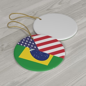 Brazilian American Flag Ceramic Ornaments | Brazil USA Christmas Tree Brasil Gift for