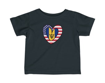 Infant Bajan American Heart Valentines Day Gift Half Bahamas USA Flag Toddler Tee Shirt Gift for