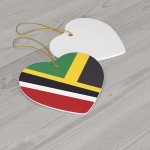 Half Trini Jamaican Flag Ceramic Ornaments | Trinidad Jamaica Christmas Tree Gift for