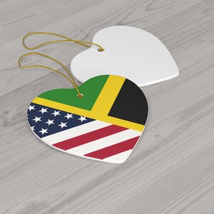 Jamaica American Flag Ceramic Ornaments | Jamaican USA Holiday Christmas Tree Gift for