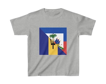Kids Haitian Bajan Flag Half Haiti Barbados T-Shirt | Unisex Tee Shirt Gift For