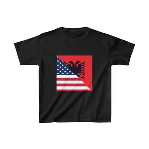 Kids Albanian American Flag Albania USA T-Shirt | Unisex Tee Shirt Gift for