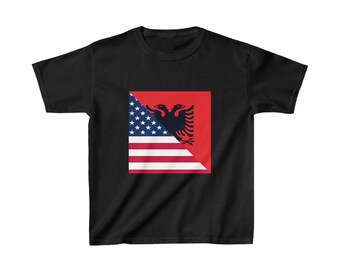 Kids Albanian American Flag Albania USA T-Shirt | Unisex Tee Shirt Gift for